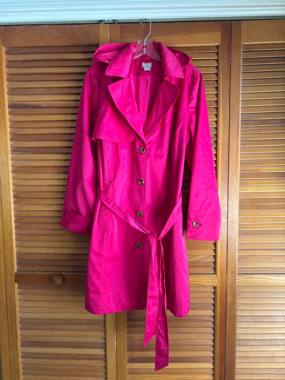Chico's Hot Pink Belted Trench Coat Size 12/14 NWOT - Picture 2 of 13